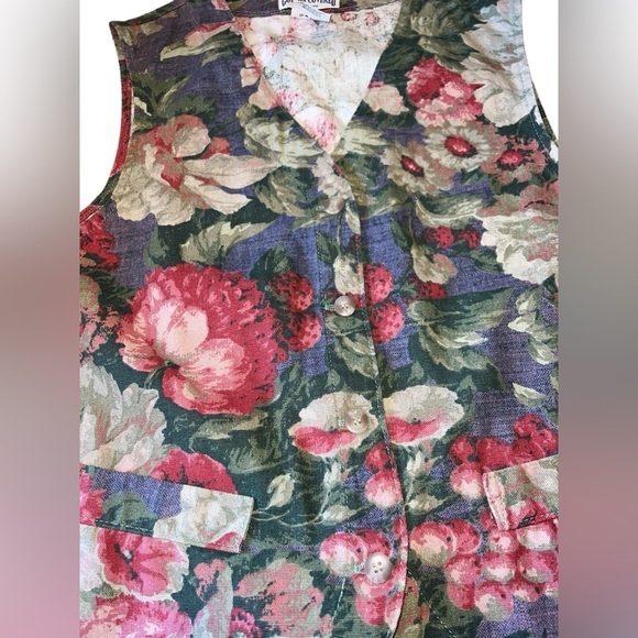 Gotcha Covered Floral Vintage Tapestry Denim Sleeveless Vest| Sz Large - Picture 2 of 8